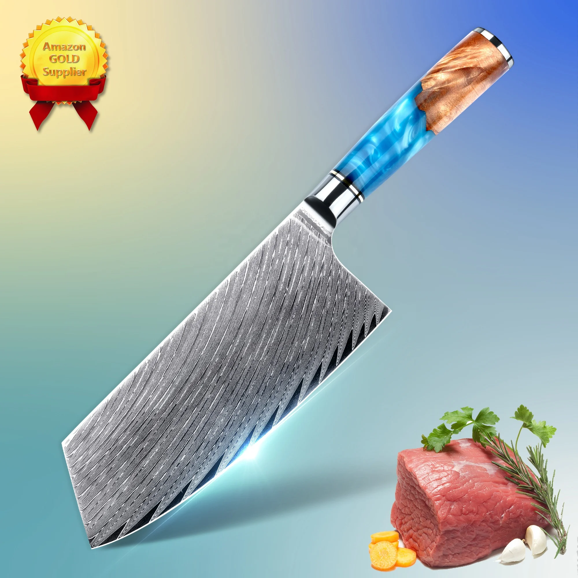 

Wholesale vg10 kitchen knives damascus knife damascus cleaver knife in SkyCook, Customized color