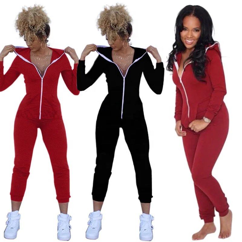 solid color zipper hoodie and stretch pants 2 piece set sport clothing women track suit  sweatsuit
