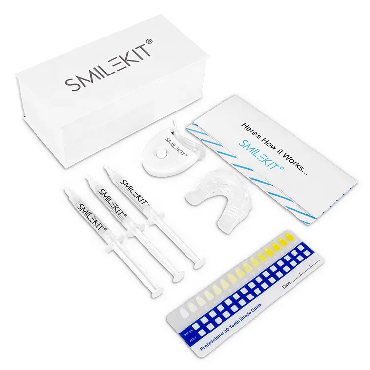 

Teeth whitening gels set with 3 X 5mL Syringes home use Teeth Whitening Kit With Led Light, White color