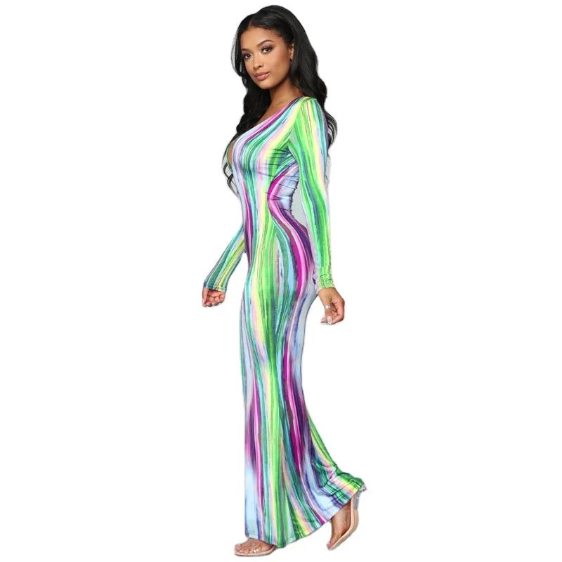 

shein European and American spring women's sexy temperament printed long-sleeved dress