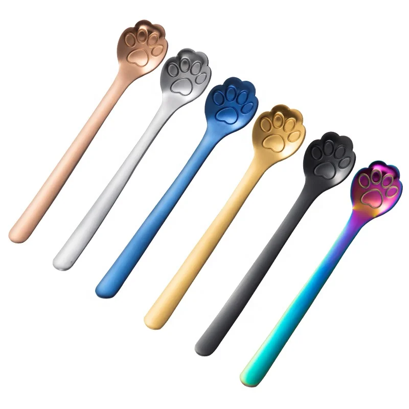 

tea spoon stainless steel lovely cat foot spoon cat claw spoon, Silver,black,gold,rosegold,blue,rainbow