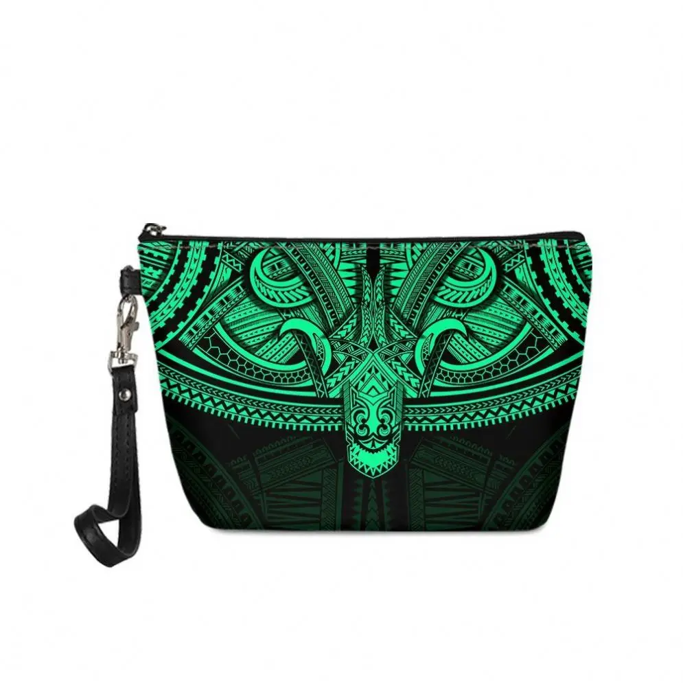 

Fashion Women Toiletry Bags Samoan style Polynesian tribal Hibiscus Floral Printing Customized Ladies PU Leather Cosmetic Bags, Customized color