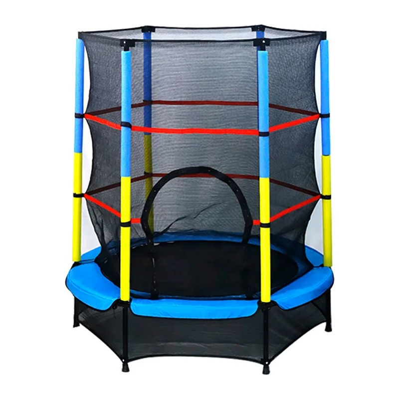 

55 inces cheap space indoor children's round mini trampoline with enclosures net for sale, Blue+yellow