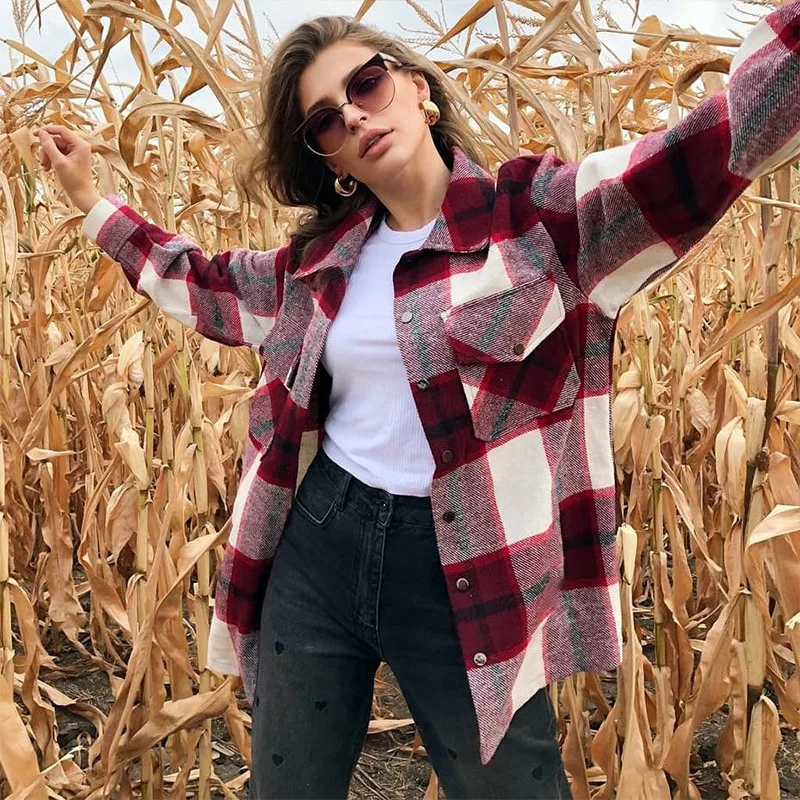 

New Collection Cotton Streetwear Plaid Fleece Fur Blouse Woman Winter Girls' Jackets Casual, 1colors in stock