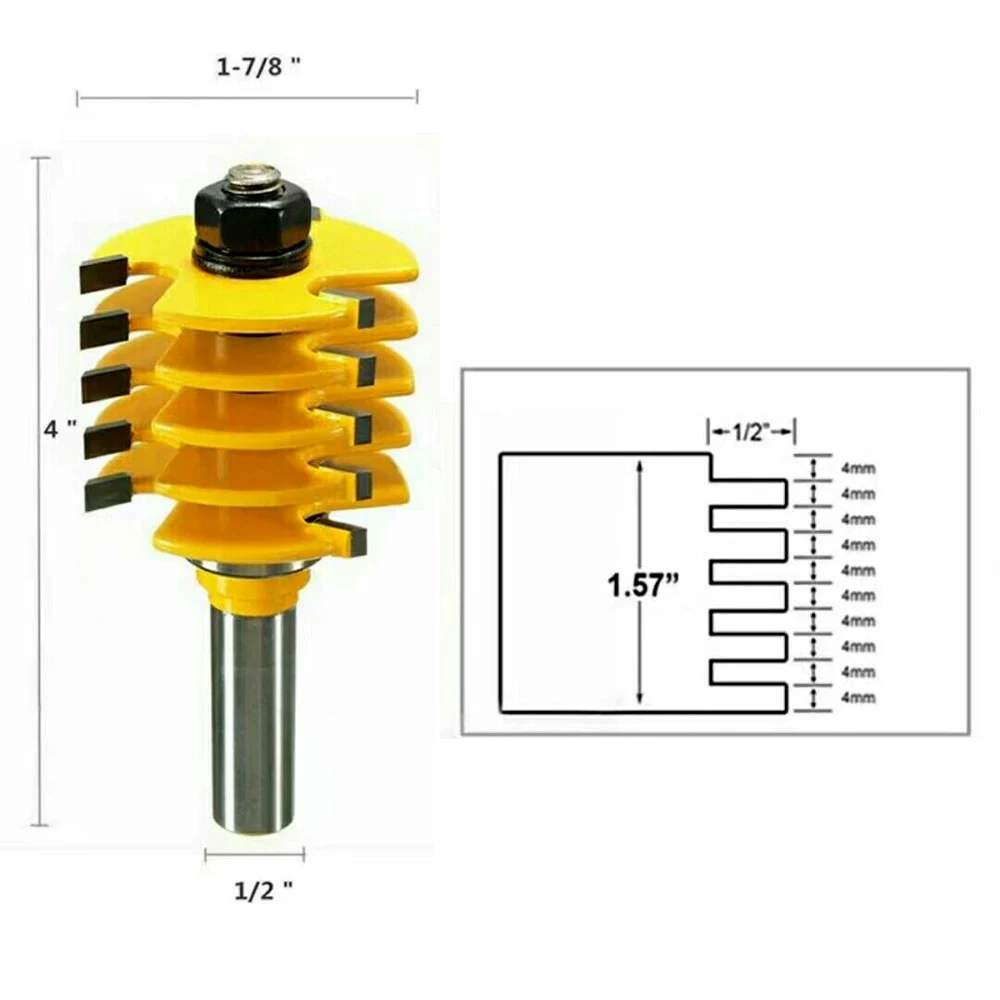 Adjustable Finger Joint Router Bit 1/2 Inch Shank Cutter Tool With 5