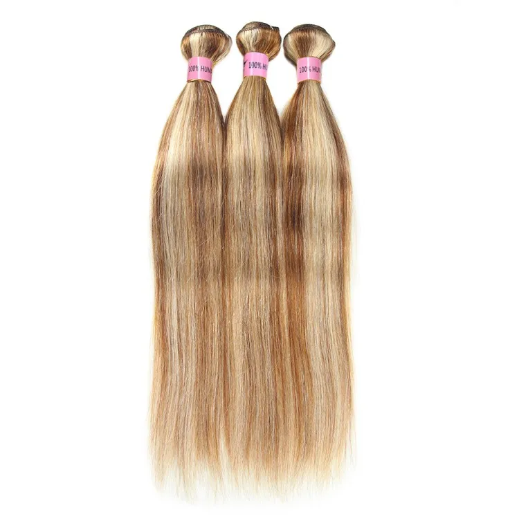 

Brown Blonde Highlight Brazilian Straight Hair 8/613 Mix Color Piano Color 100% Human Hair Weave Bundle Extensions