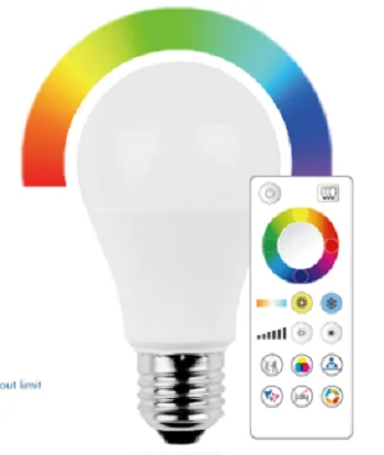 A60 smart LED Light RGB+W with remote control 9W E27 806lm 4000k