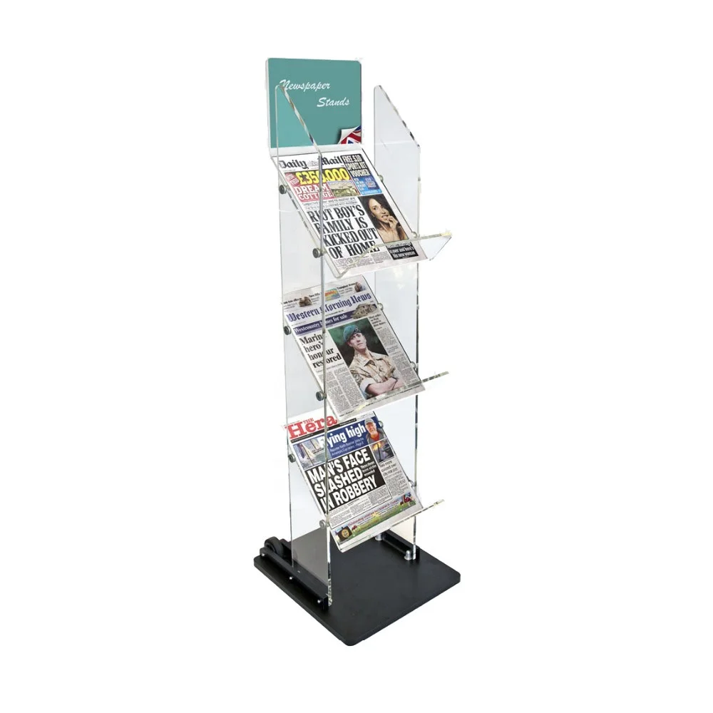 Clear A4 Magazine Display 4 Shelf Acrylic Newspaper Display Rack Buy