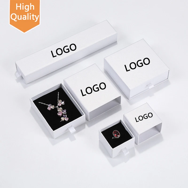 

2022 Hot Sell Custom Logo Printed Bulk Low Moq Customized Necklace/ring/Bangle Rectangle Embossed Packing Jewelry Box