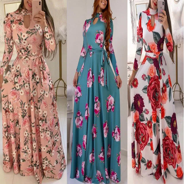 

Stylish woman clothing ladies floral print long maxi dress casual dress