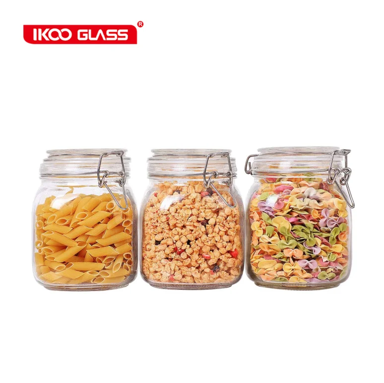 

Airtight Glass Canister Set of 3 with Lids Food Storage Jar Square Storage Container with Clear Preserving Seal Wire Clip