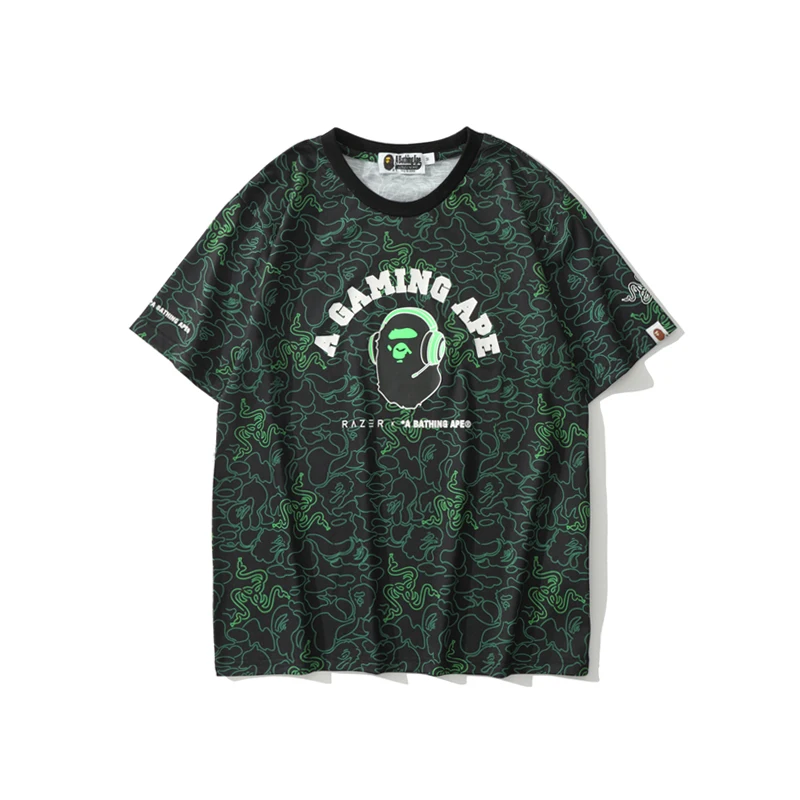 

High quality BAPE Razer joint e-sports camouflage green men's cotton round collar personality short sleeve factory wholesale