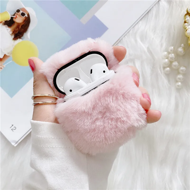 

Winter Warm Fur hairy Fuzzy Plush Silicone Earphone Case For Airpods 1 2 Pro Cover Box, 2 colours