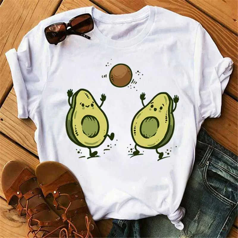 

Maycaur Harajuku Cute Avocado T Shirt Women Casual Funny Cartoon Print Tshirt Kawaii Fashion T-shirt Summer Short Sleeve Top Tee, White