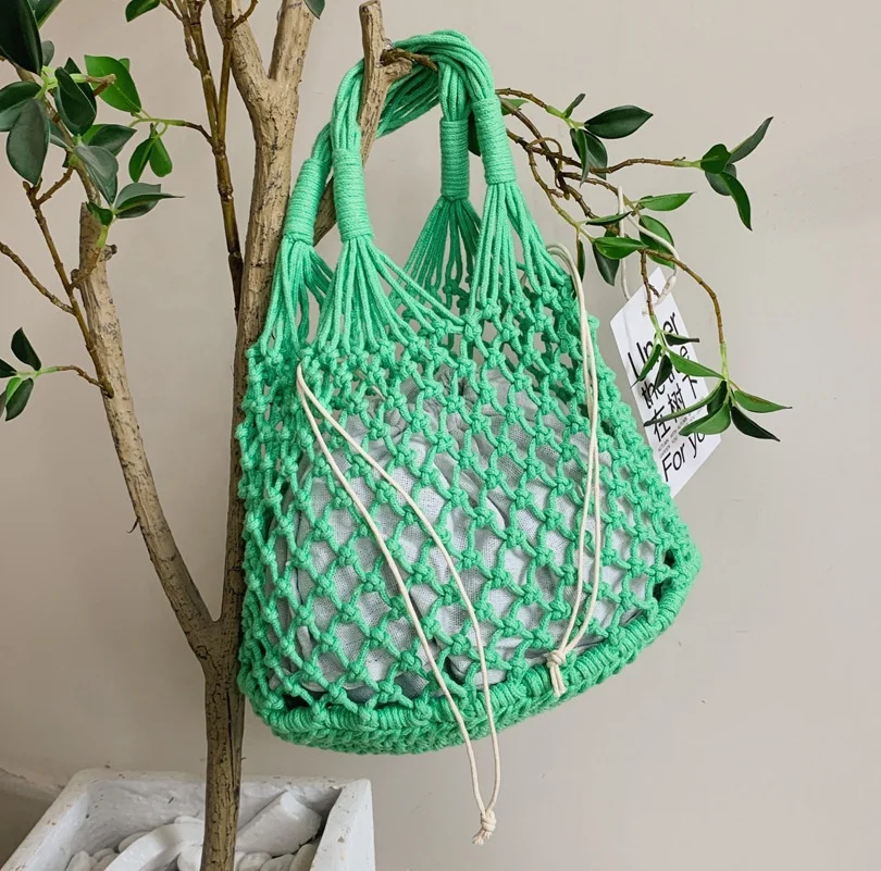 

2022 Fashion Drop Shipping Reusable Mesh Bag Shoulder hand bags Women the Beach Woven Purse Handbag