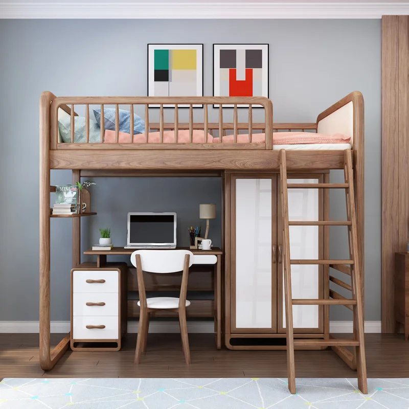 loft bed with desk and wardrobe