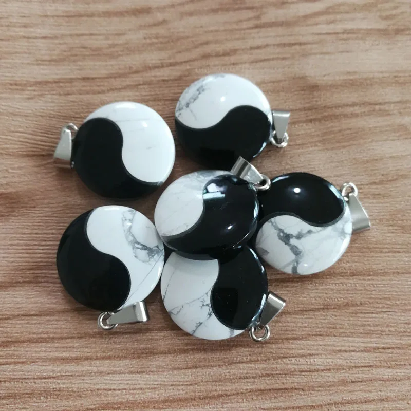 

Natural Howlite & Black Onyx Yin Yang Stone Pendants Tai Chi Eight Diagrams Gemstone Pendant for Necklace Making