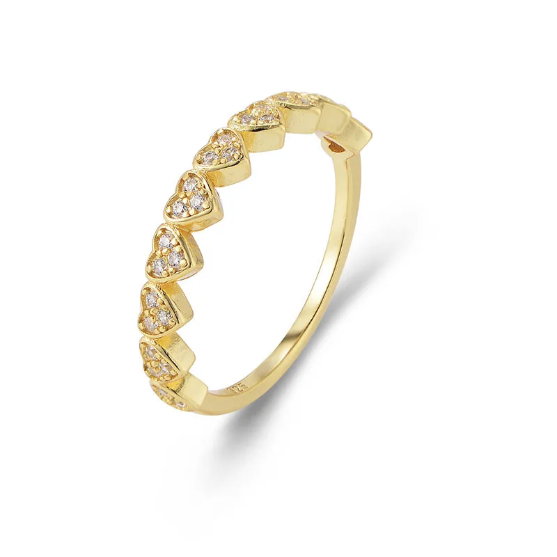 Fashion 925 Sterling Silver Ring Multiple Heart Shape Zircons Gold Plated Engagement Ring Valentine's Mother's Day Gift