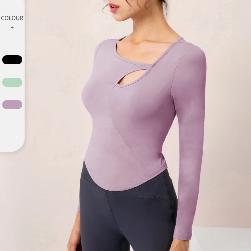 

Stretchy Naked Feel Fitness Sport Long Sleeve Shirts Women Side Folds Slim Fit Yoga Athletic Workout Shirts Sportwear