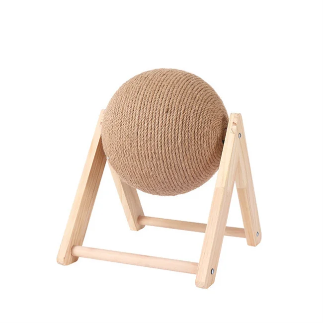 

Wholesale Sisal Cat Catching Ball Solid Wheel Spinning Ball Wood Stand Cat Scratch Toys