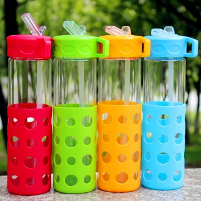 

Wholesale Custom Logo Hollow Silicone Glass Outdoor Sports Straw Bottle, Can be customized