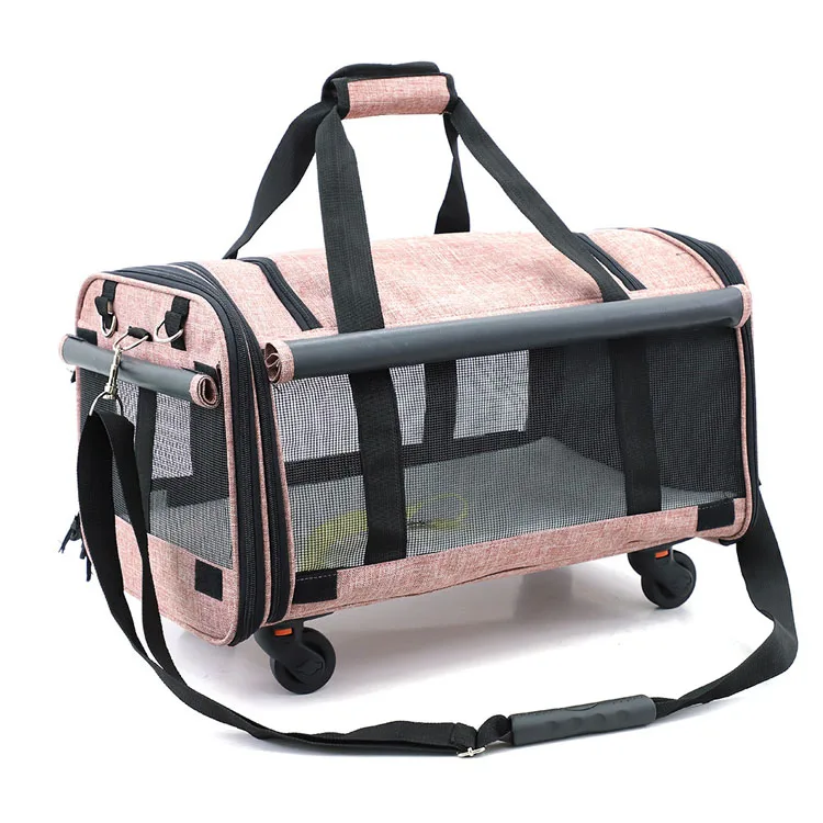 

Manufacturer supply folding travel large capacity tug pet bag cat dog tote bag with removable universal wheel, Pink, green ash, grey, blue