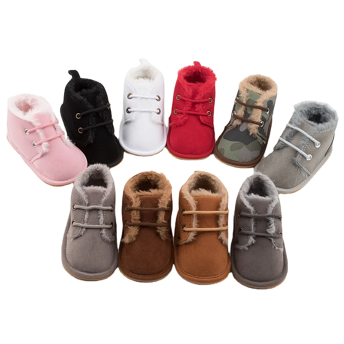 

Hot Sell Outdoor Infant Baby Boots Casual Shoes Warm Winter Faux Deerskin Upper Anti-Slip Soft Rubber Sole