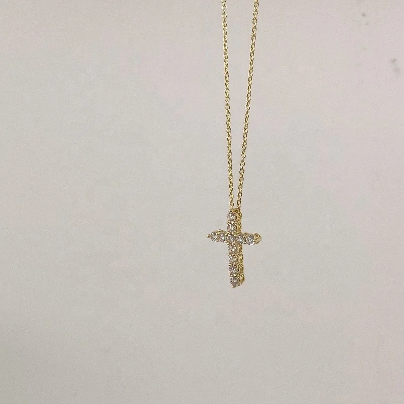 

Top quality classic women jewelry brass real gold plated Christian cross micro inlay zircon pendant necklace for ladies, As the pic show