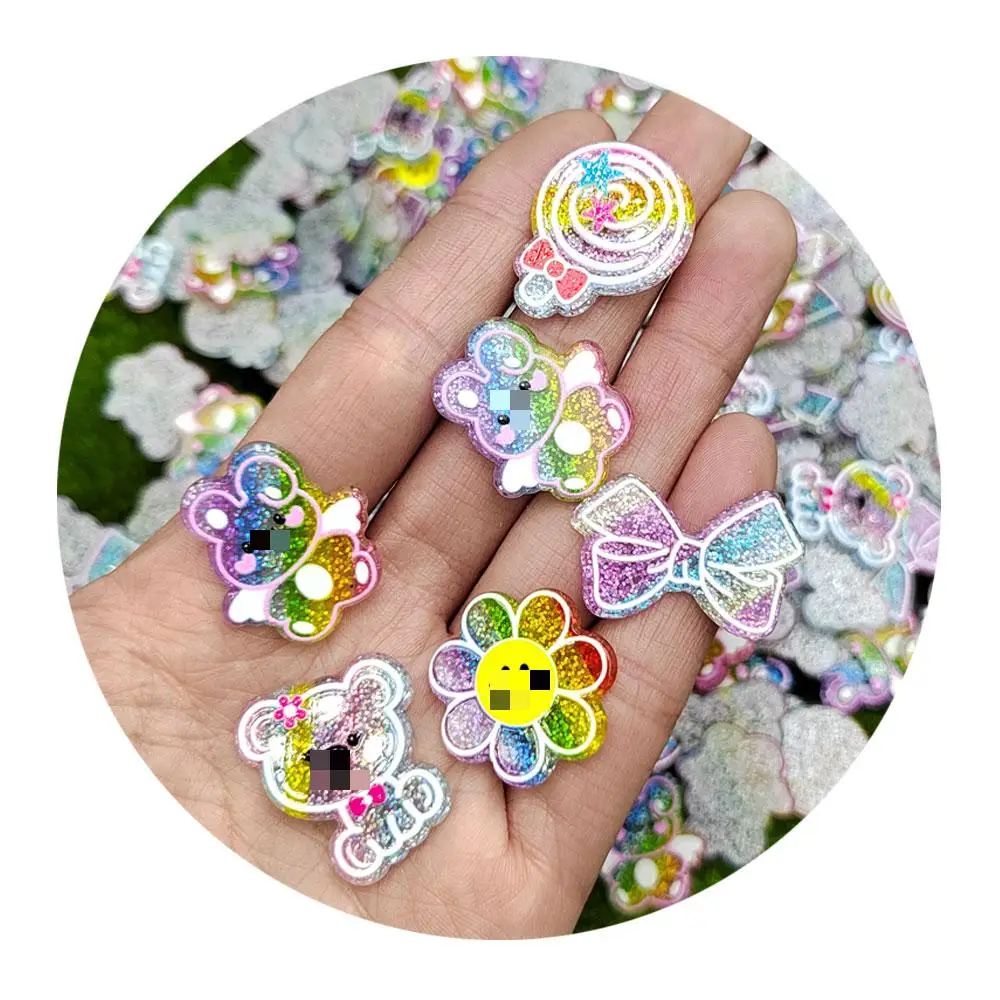 

Cartoon Glitter Lollipop Bowknot Bowknot Flower Flat Back Acrylic Resin Planar Crafts DIY Jewelry Hair Bows Decoration