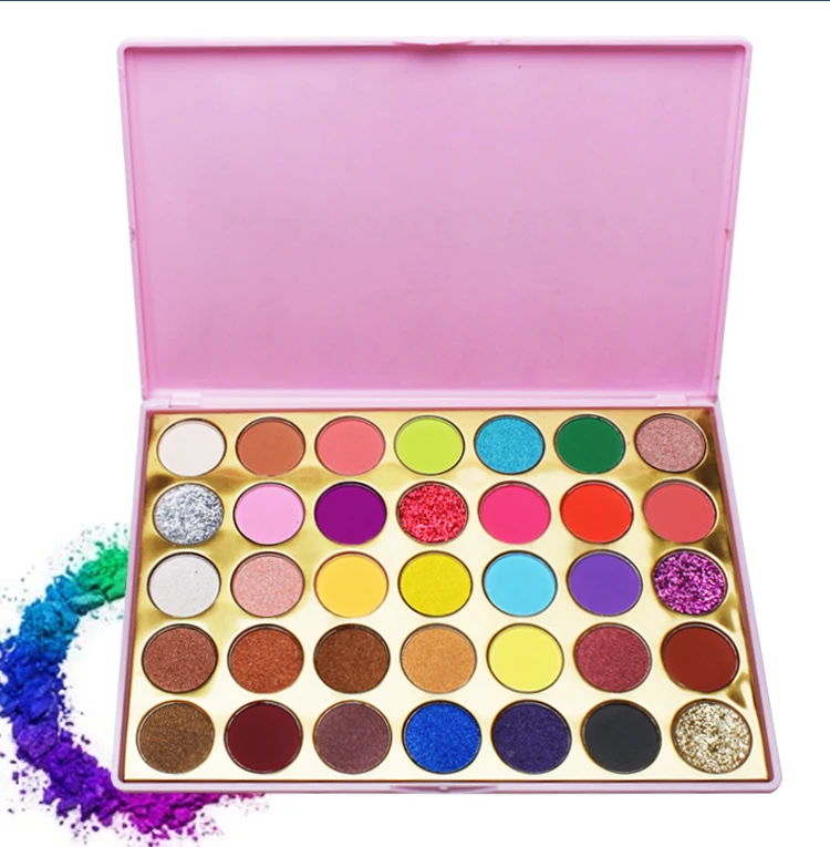 

OEM Low MOQ 35 Colors Eyeshadow Plaette Glitter Eyeshadow Palette Private Label High Pigmented