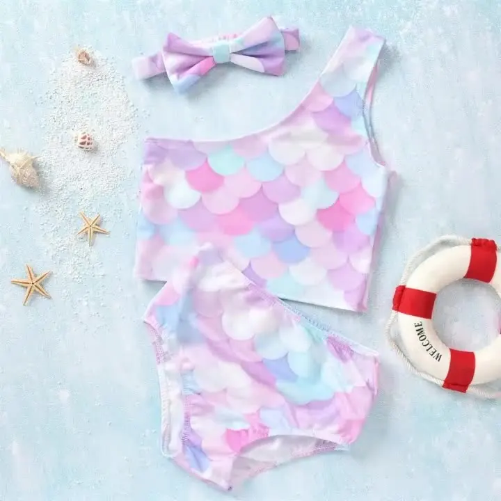 

Hot sell 3pcs baby clothes set Summer Kids Baby Girl fish scale Bikini Set Swimwear Swimsuit Bathing Suit, Yellow