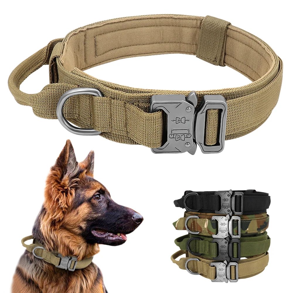 

Durable Military Nylon Dog Collar Adjustable Training Collar For Large Dogs K9 Tactical Dog Collar With Handle