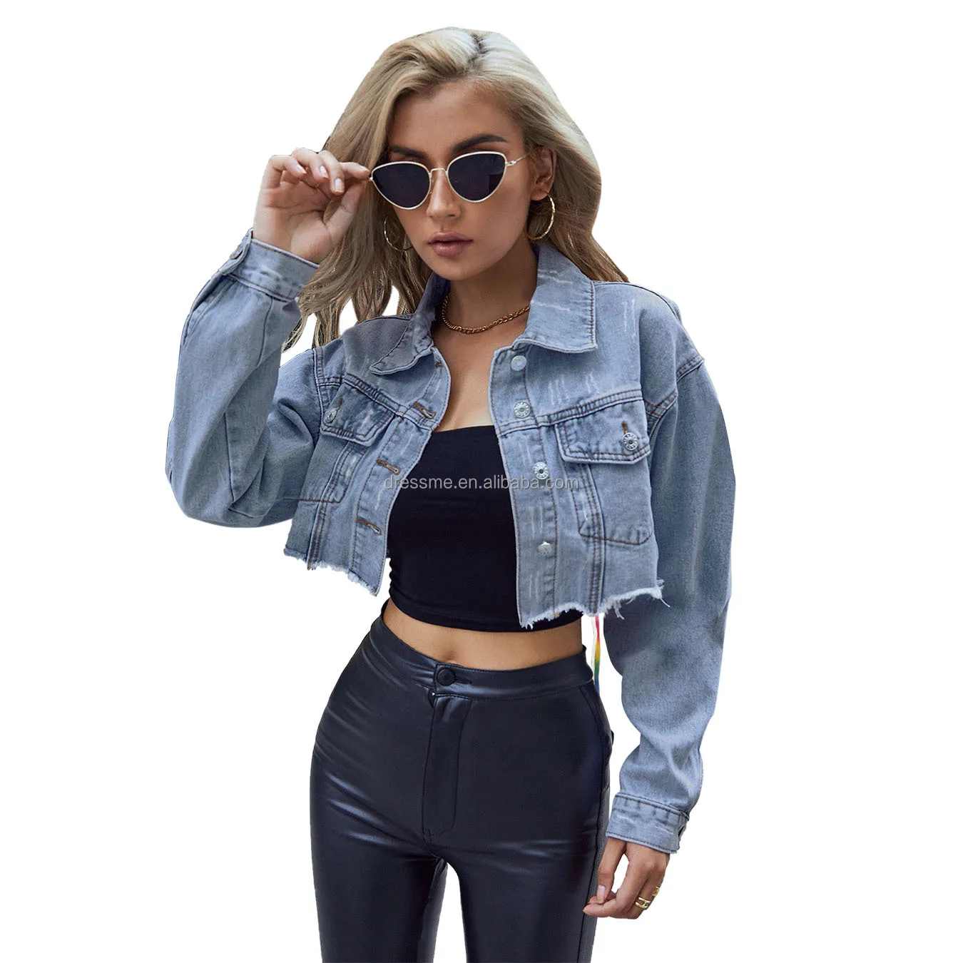 

MT173-9801 Wholesale autumn and winter women's fashion retro short creative strappy denim jacket female jacket