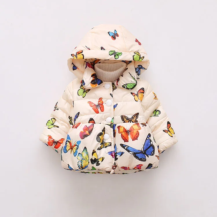 

Autumn And Winter Girls Butterfly Print Hooded Children's Small Cotton Jacket