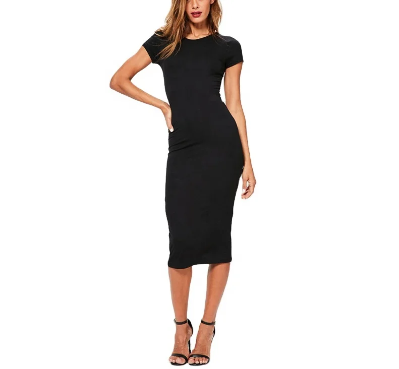 

Cotton Long Autumn Party Dress Fashion Solid O Neck Short Sleeve Office Lady Summer Dress, Customized colors