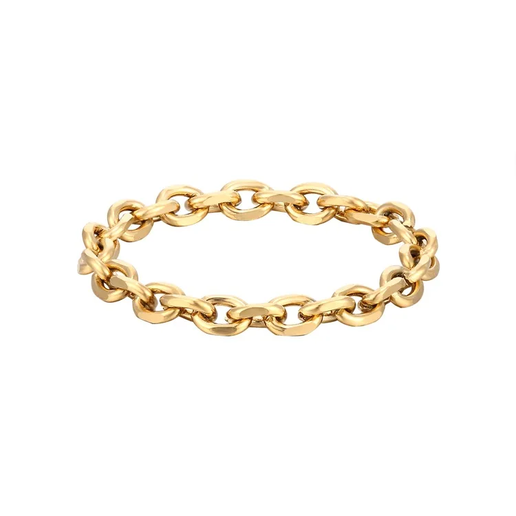 

INS Simple Stainless Steel 18K Gold Plated 3MM Wide Oval Link Chain Finger Ring Titanium Steel PVD Personalized Link Chain Rings