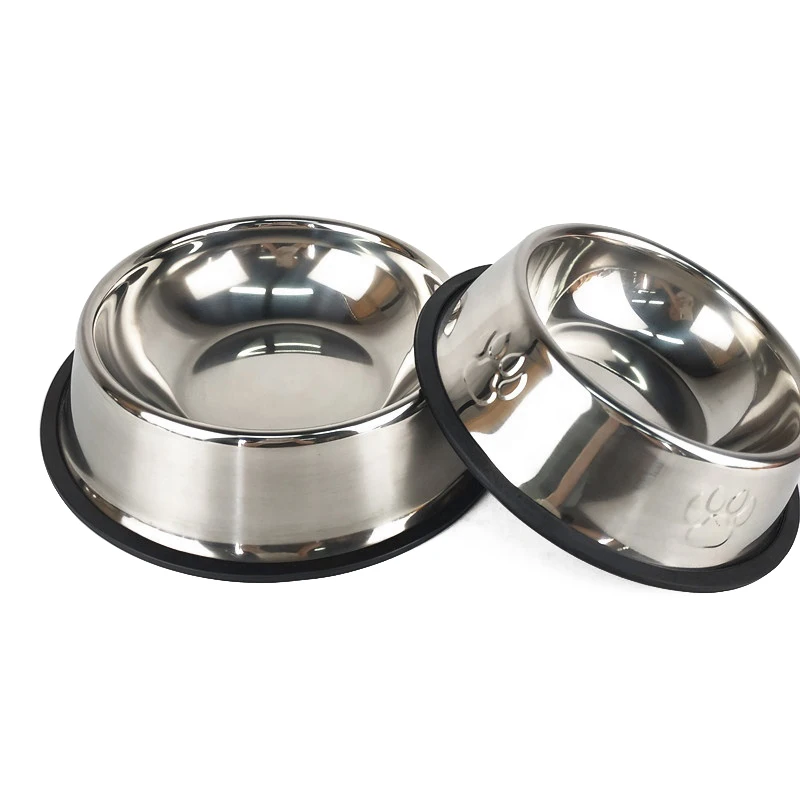 

MRY Wholesale Nonslip Dog Bowl With Rubber Base Stainless Steel Pet Food Drinking Bowl Dish, Silver