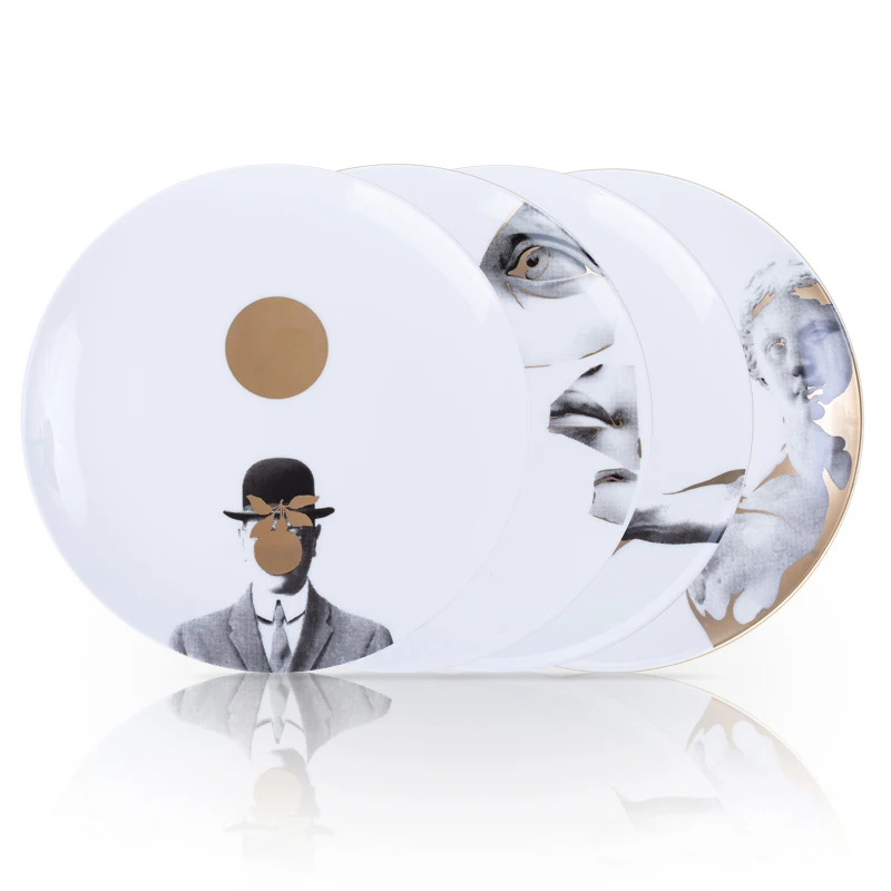 

Custom bone china teacup Wholesale platter serving dish customized round wedding ceramic charger plate Logo of Western dishes