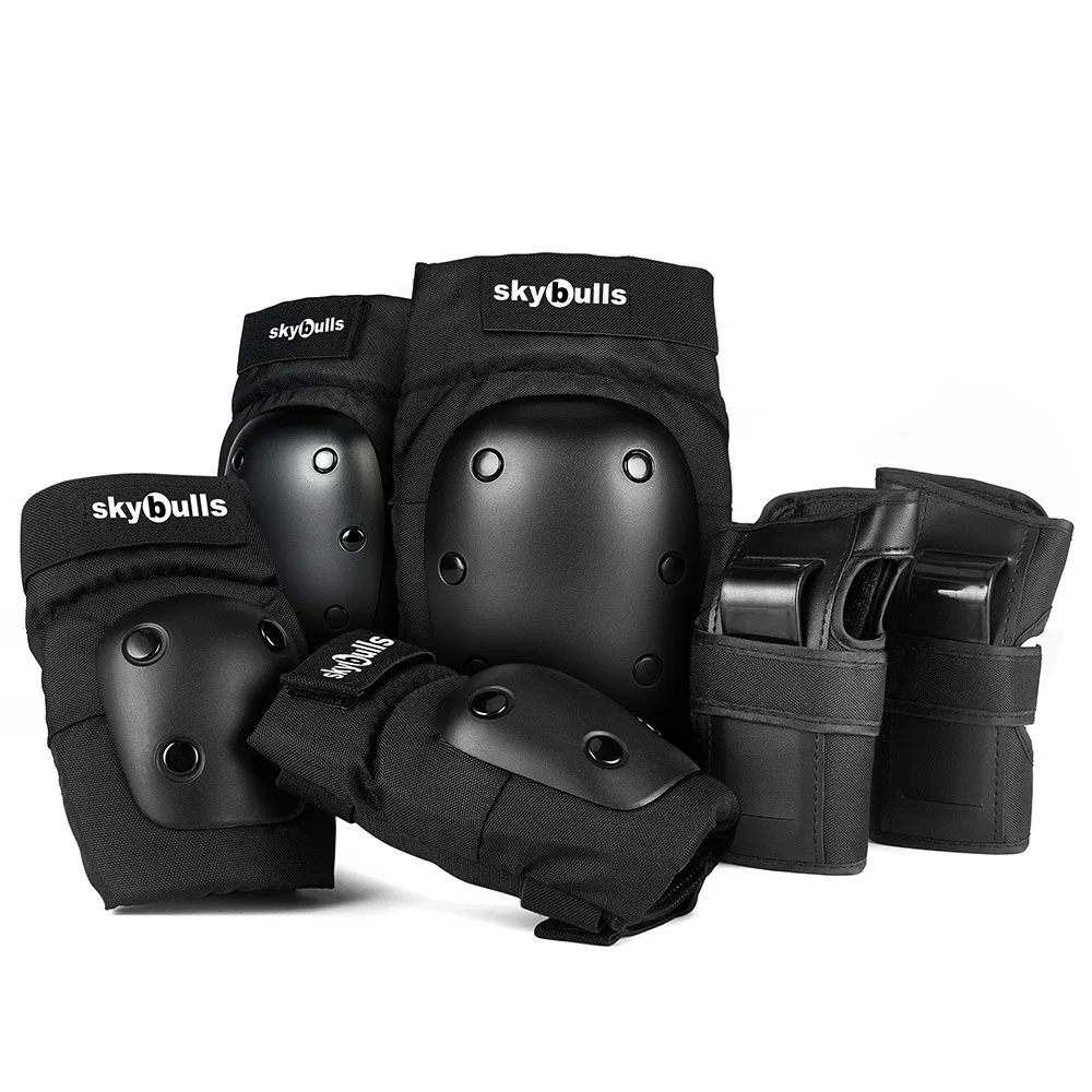 

Hot sale 7 pieces of adjustable adult size skating wrist guards, elbow guards and knee guards set with helmet skating protector