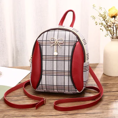 

G157 wholesale girls bags waterproof vintage backpack fashion grid one-shoulder women's bags backpacks, Red,black,pink,brown,apricot