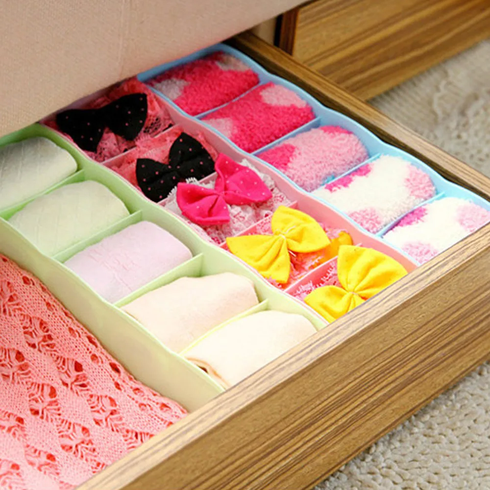 

Small Item Storage Box 5 Cells Tie Bra Socks Drawer Cosmetic Divider Plastic Organizer Storage Box, Blue,green,pink