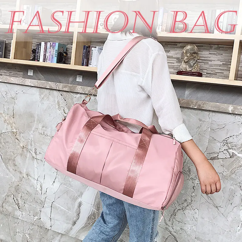 

Fashion High Capacity One Shoulder Zipper Oxford Outdoor Sports Leisure Bags For Gym, Black, pink