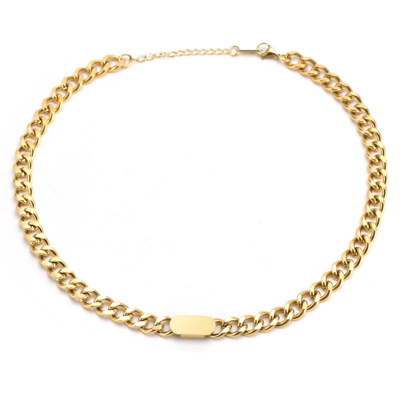 

New Fashion Hip Hop gold plated necklace Thick chain steel bracelet necklace luxury cuban chain square Link Chains For Men, 1 color