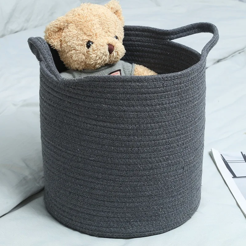 

INS Contracted Style Cotton Rope Woven Household Dirty Clothes Kids Toys Storage Basket, 3 color