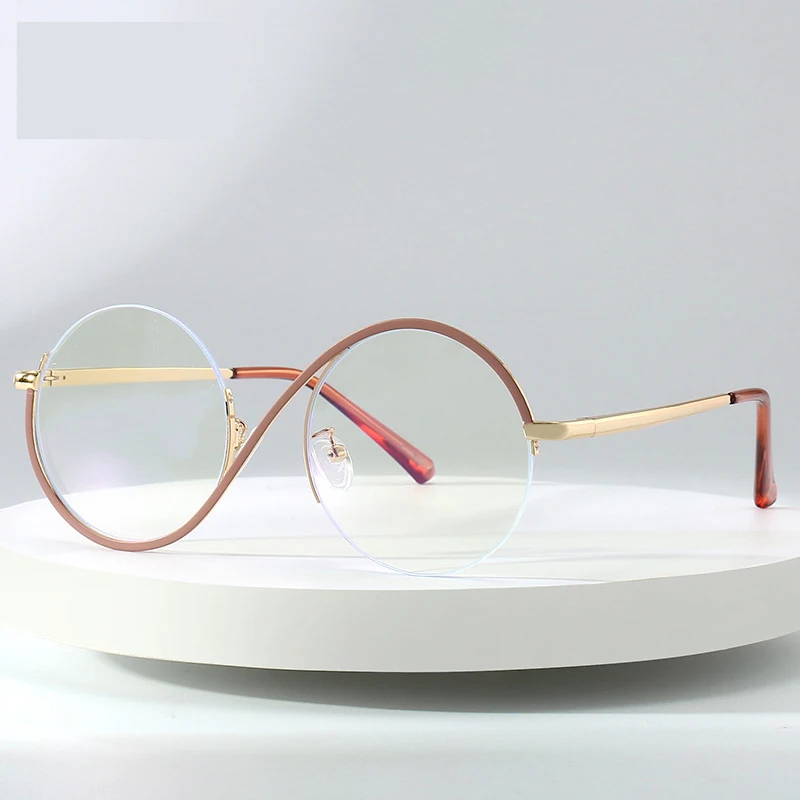 

0744 Round Metal Optical Frames Anti Blue Light Glasses Women Fashion Half Frame Shape Computer Glasses