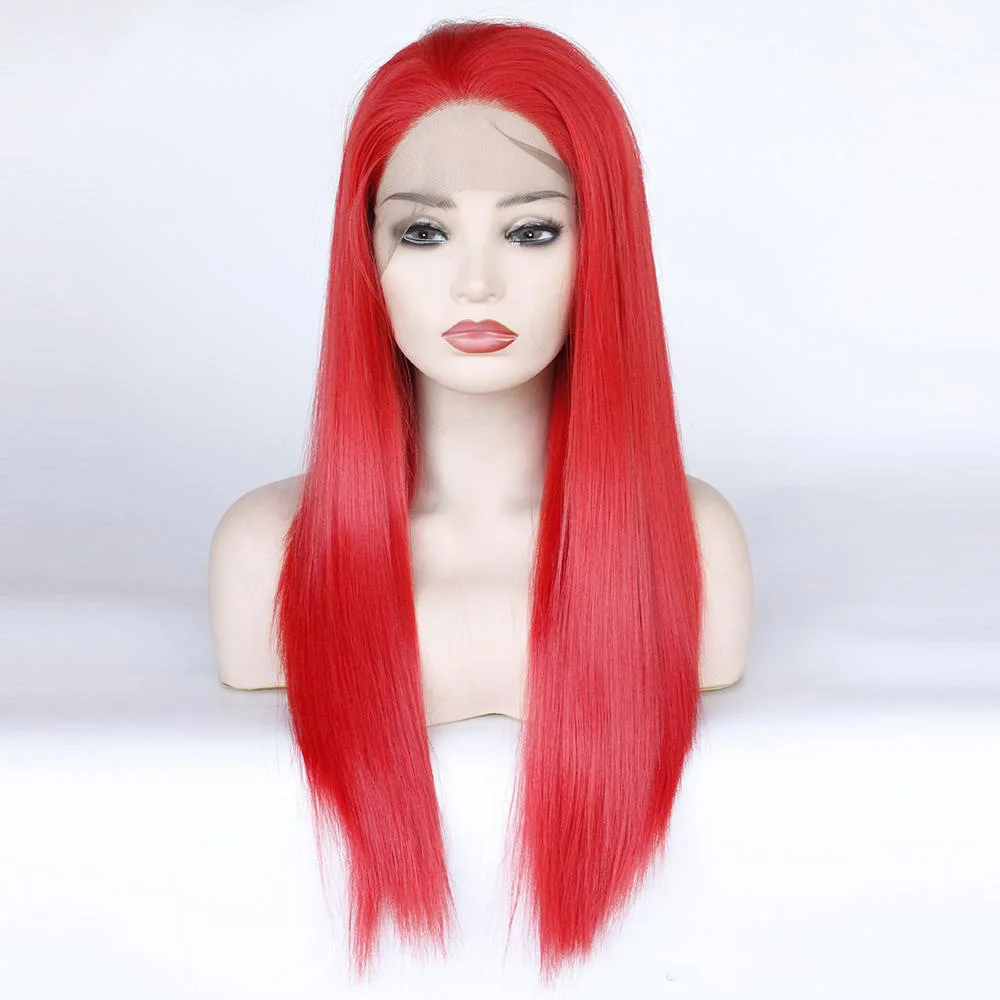 

Lace Frontal Wigs New Hot Sale Red Blue Pink Long Straight Wig Lace Front Wigs, White