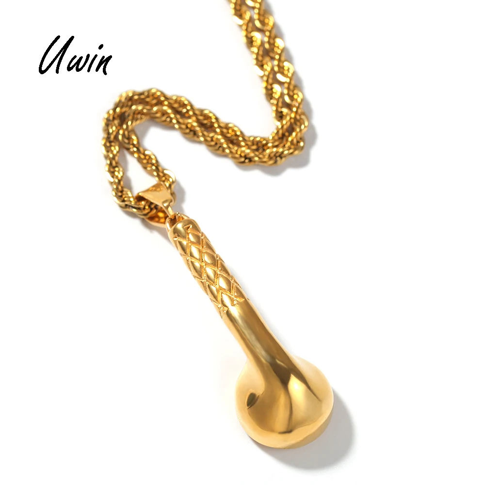 

UWIN Stainless Steel Gold Earphone Pendant Charm PVD Gold Plated Hip Hop Jewelry Gift, Gols