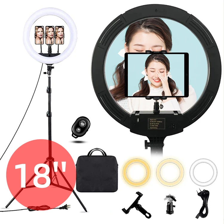 

Wholesale Remote 3 Color 2700K-5500K Dimmable 45CM 18inch Ring Fill Lamp Selfie Makeup LED 45 cm Ring Light 18 inch Ringlight
