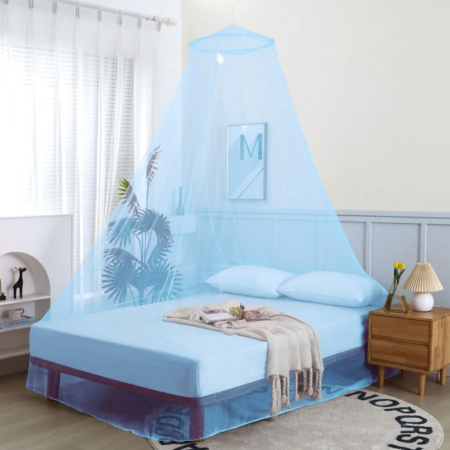 light blue folded round conical Mosquito Net adult and baby Bed Canopy