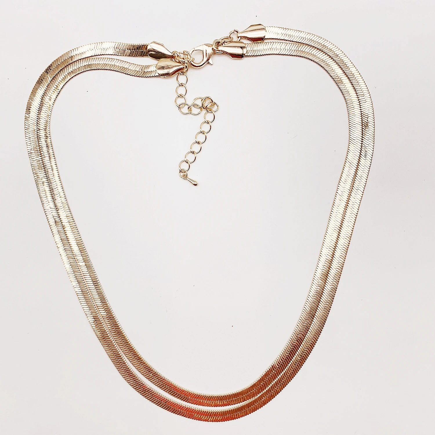 

2020 Newly Developed Double Layered Snake Chain Metal Necklace, Rhodium,gold